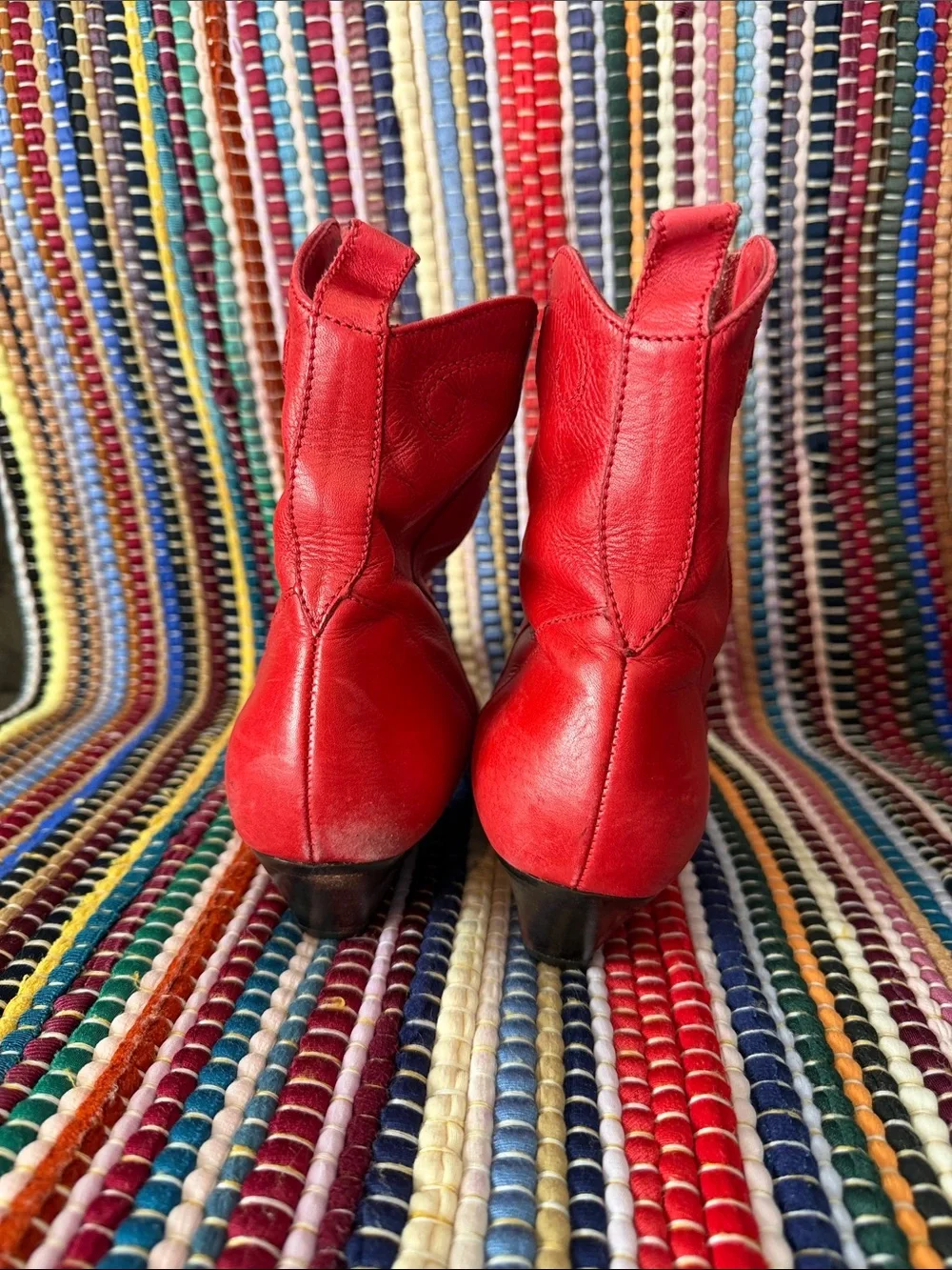PANEMA Red Leather Western Ankle Boots - Women's